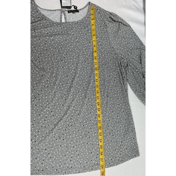 Adrianna Papell Top Size 2X Gray Hearts Stretchy 3/4 Pleated Sleeve Round Neck - Picture 13 of 14